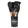12-Piece Non-Stick Silicone Kitchenware Set: Food-Grade Wooden Handle, Includes Spatulas & Spoons, with Storage Bucket