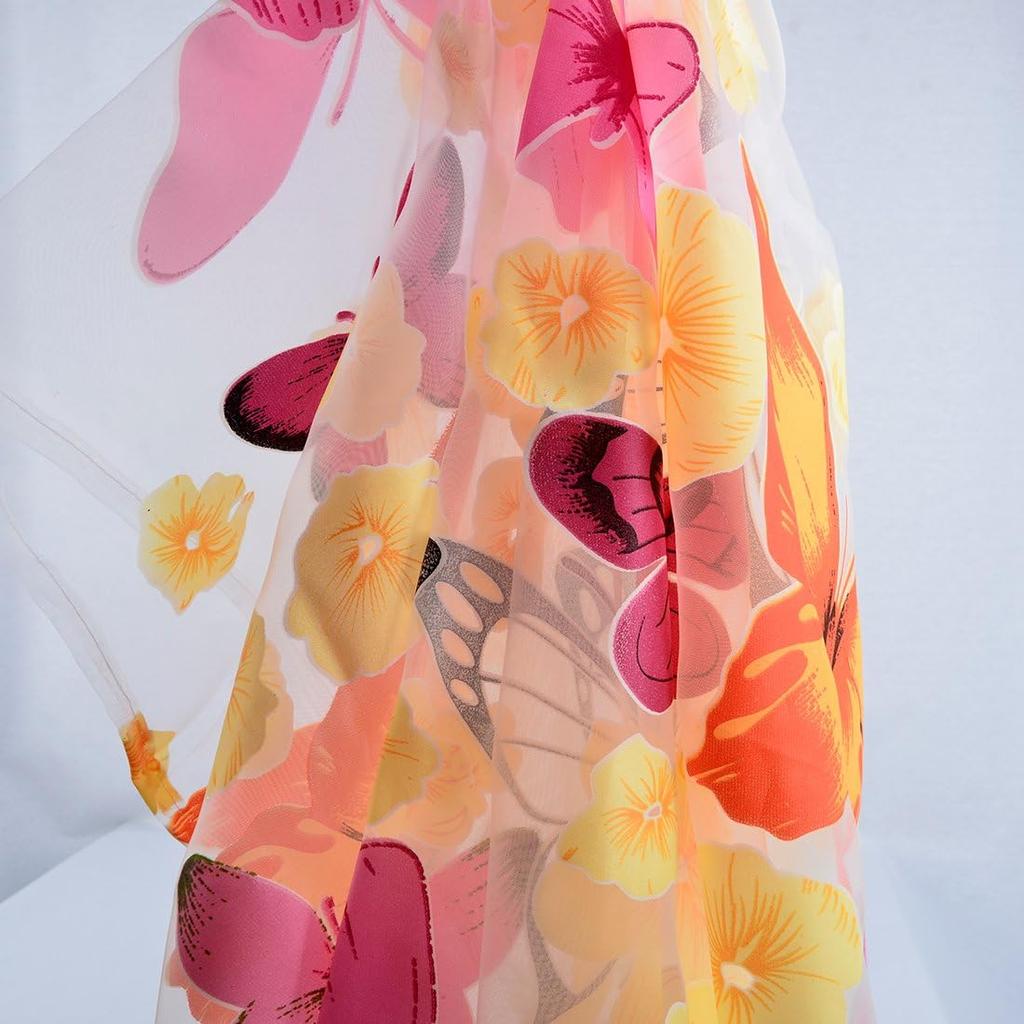 1X2M Sheer Voile Butterfly Pattern Shade Curtain Offset Print Tulle Window Door Drape Curtain for Bedroom Living Room Balcony Coffee House (2 Panels)