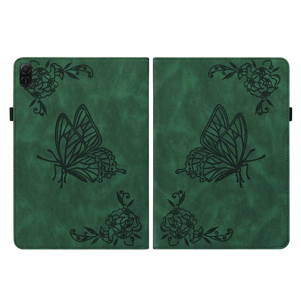 For Honor Pad X8a Case Butterfly Flower Imprint PU Leather Tablet Cover with Card Slots