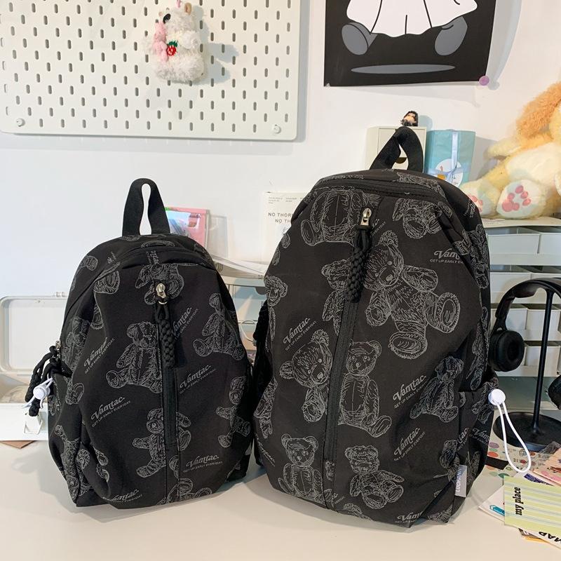 Schoolbag Student schoolbag Junior high school Korean version bear print texture backpack College style Campus class travel backpack
