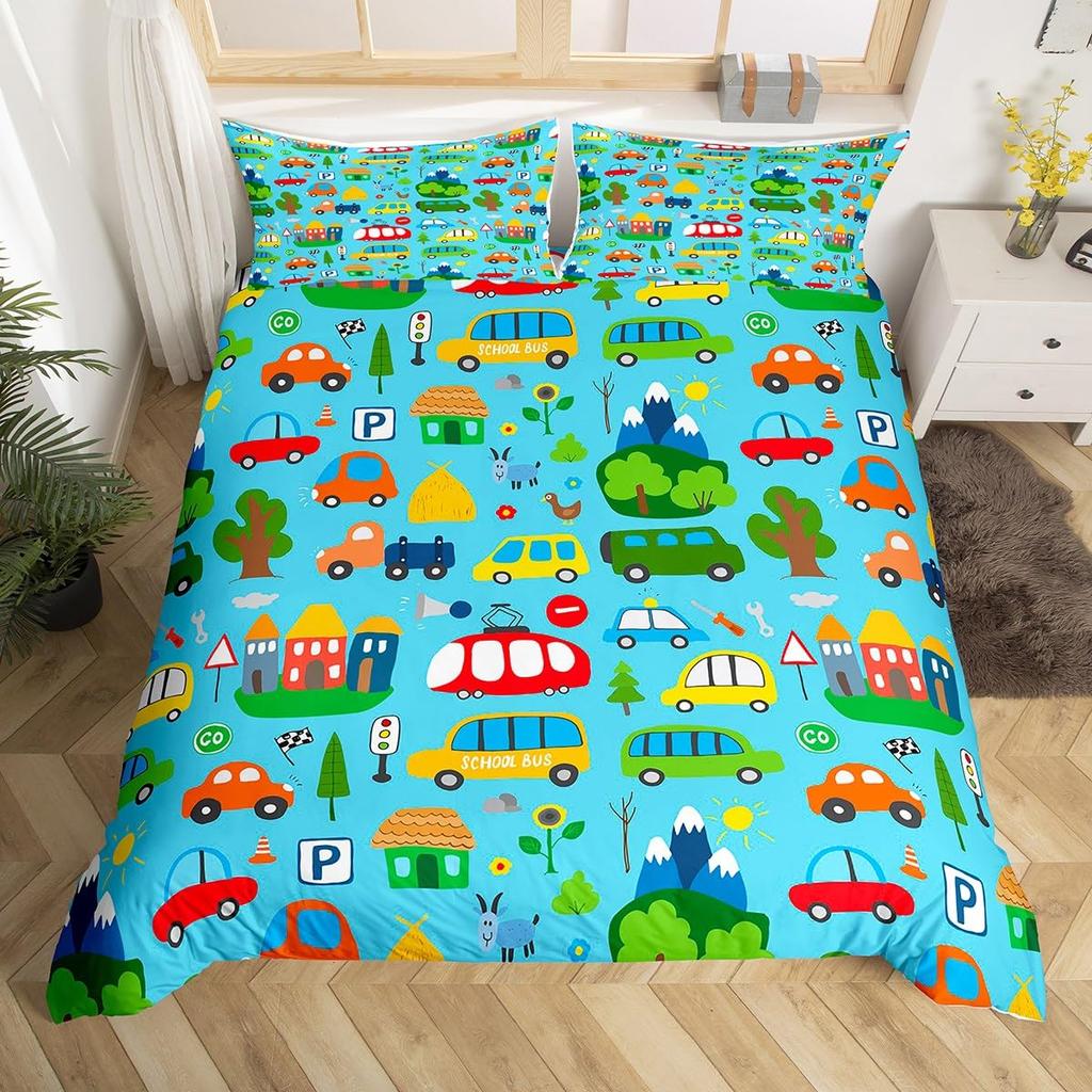 Cartoon Cars Duvet Cover Queen King Size Colorful Car Comforter Covers For Teens Adults 1 Quilt Cover 2 Pillowcases No Comforter