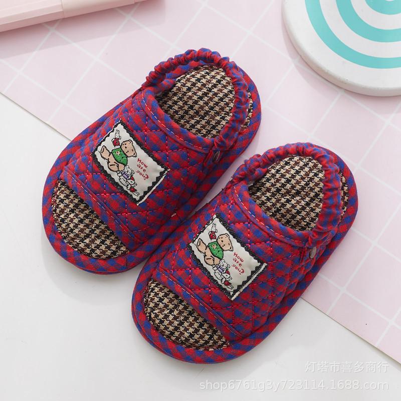 Children's slippers indoor soft bottom home silent boys and girls cotton and linen fabric bottom slippers spring and autumn seasons
