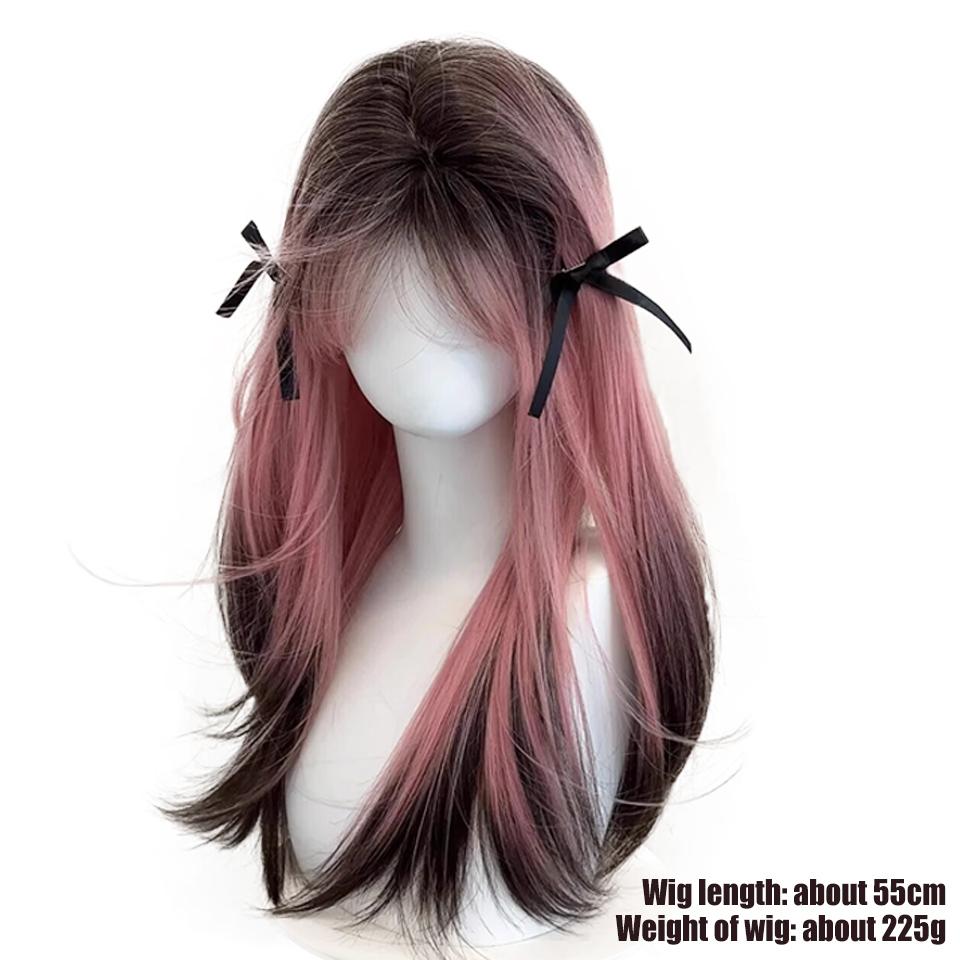 Pink Siamese Cat Gradient Synthetic Wig Female Lolita Gradient Long Hair Collection Gradient New Cos Full Head Cover