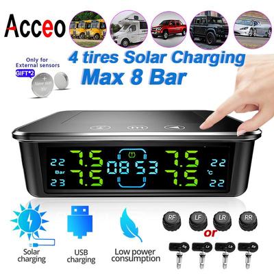 Système de Surveillance de la Pression des Pneus TPMS Solaire Alarme de Basse Pression et de Température Élevée Écran LCD Installation Facile Pour Voitures SUV