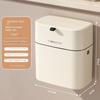 Kitchen Hanging Trash Can Household Cream White Traceless Adhesive Cabinet Trash Basket with Lid Household Wall Hanging Ins