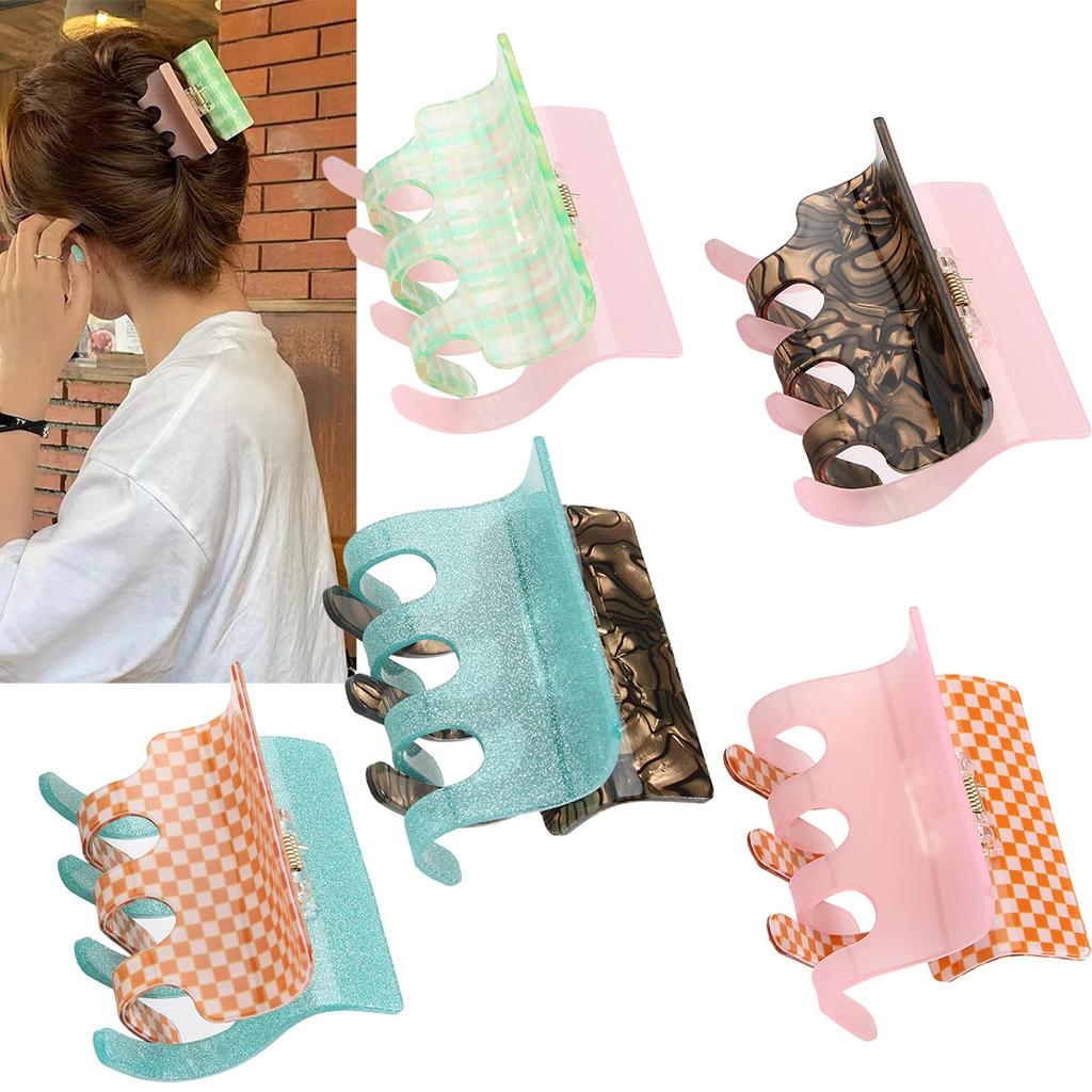 Simple Hair Bun PVC Material Checkered Claw Clip Hair Volume Multi-practical Shark Clip