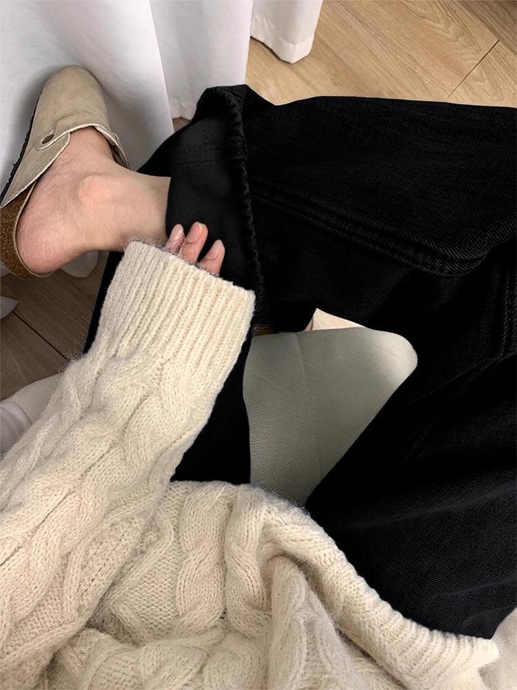 Women's Plus Size Fleece-Lined High-Waisted Straight-Leg Jeans - Slimming Autumn/Winter Pants
