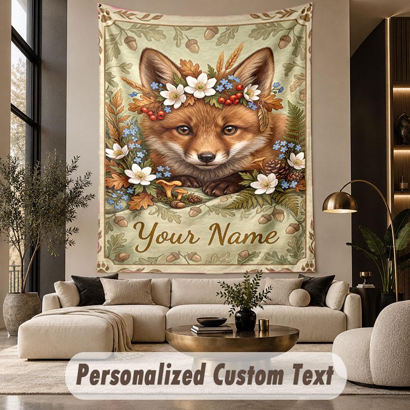 Wolf Fox (234) Theme Personalized Tapestry Custom Name Text Wall Hanging Tapestry Home Background Decoration