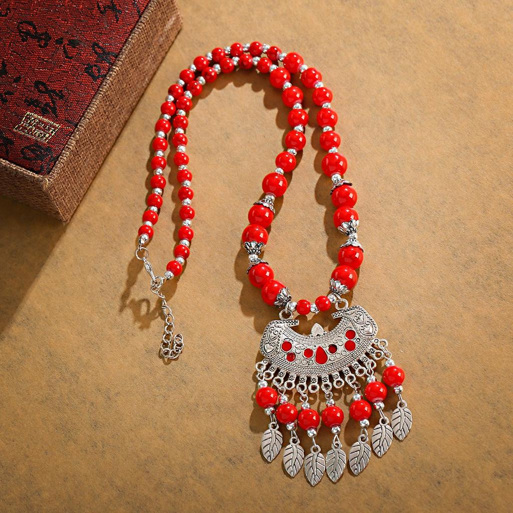 Bohemian Etnický Styl Přírodní Kámen Tyrkysy Náhrdelník Slitinový Přívěsek Kovový Peříček Střapec Náhrdelník Zirkonové Doplňky Ženský