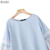 ZANZEA Women Casual Lace Patchwork 3/4 Sleeve Loose Stripe Blouse