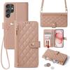 Crossbody Strap Leather Phone Case for Samsung Galaxy S25 FE S23 Ultra S24 Plus Flip Zipper Wallet Card Protect Cover Coque