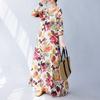 Real Spring New Literary Large Size Loose Printing Round Neck Long Sleeve Dress Women's Long Dress