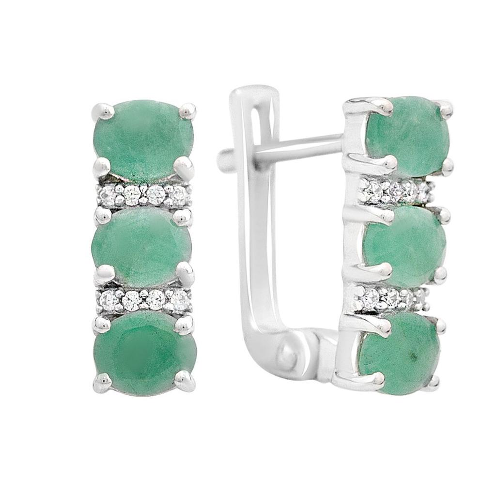 Silver Earrings with Natural Emerald 2.106ct, Cubic Zirconia (2162230)