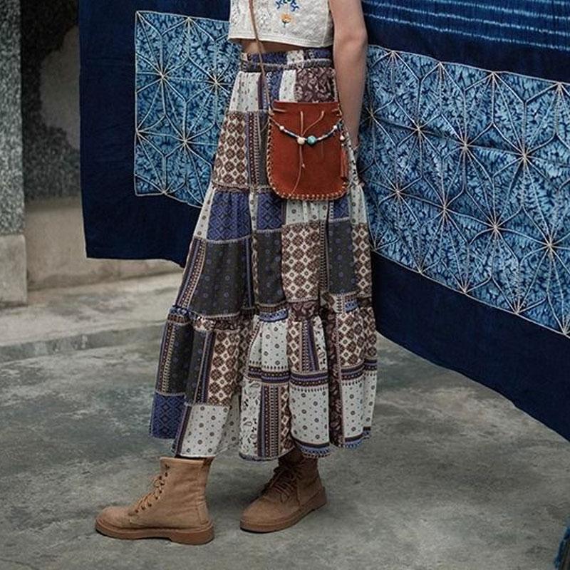 Spring and Autumn Retro Bohemian Style High Waist Skirt Beach Skirt