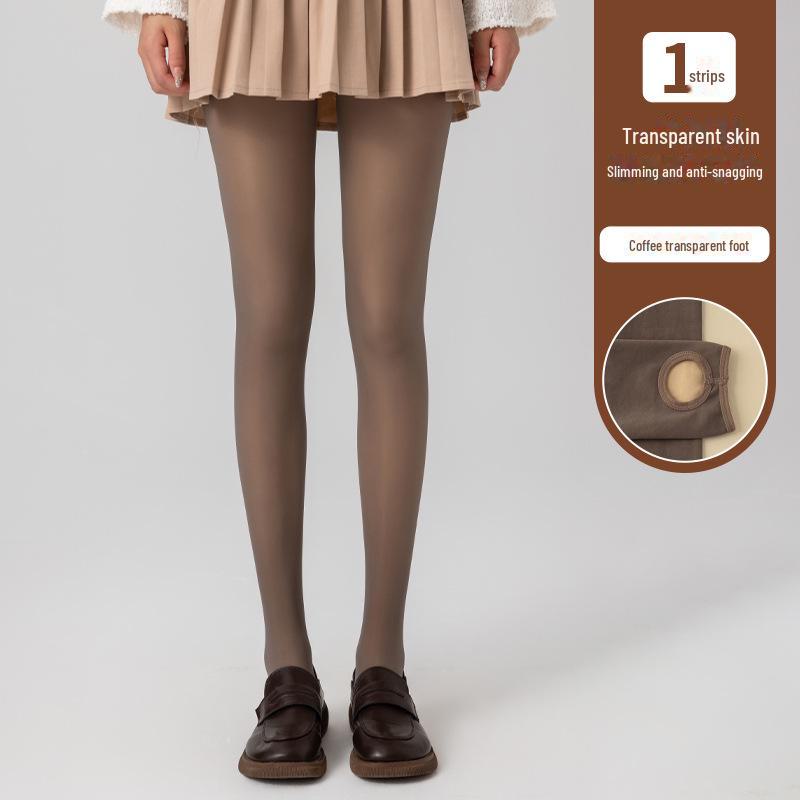 Gray Stewardess One-Piece: Sexy Faux-Transparent Plus Velvet Black Pantyhose with Skin-Like Effect for Autumn/Winter