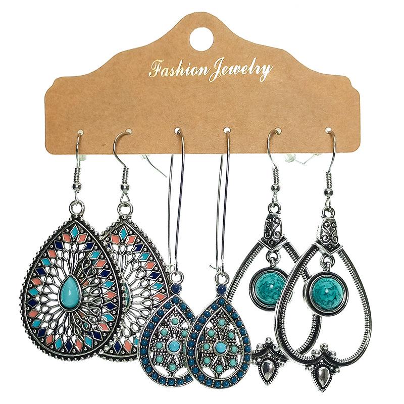 Trendy European & American Tassel & Water Drop Earrings Set