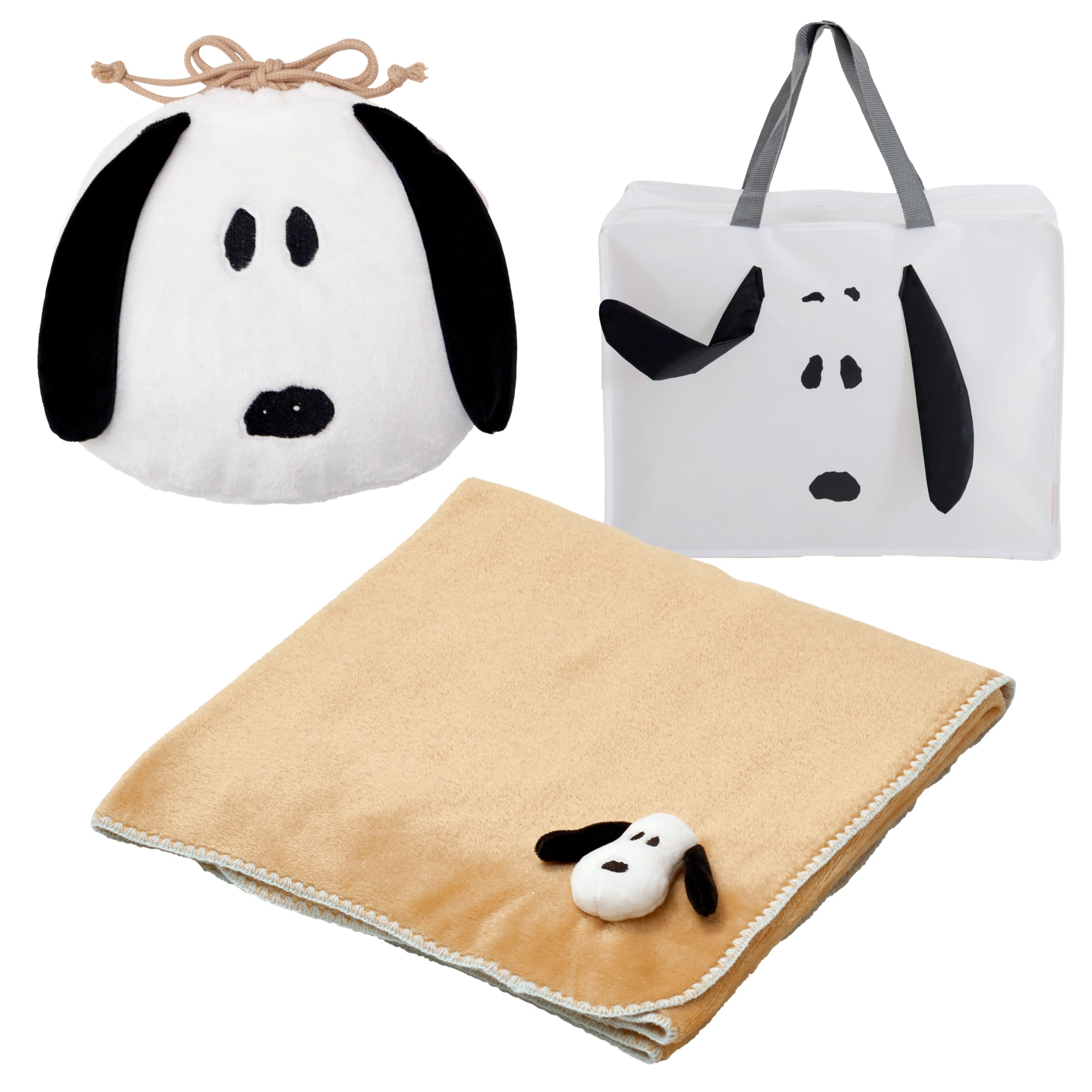 Плед Nishikawa Snoopy с накидками, 100x70 см, Стирка, Мягкий, с 3D-аппликацией, Коричневый, PN5652BD, Включает оригинальную дорожную эко-сумку