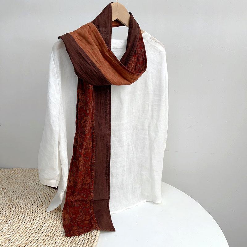 Vintage Flower Printed Narrow Scarf Neck protect Elegant Long Cotton Scarf 18x220cm