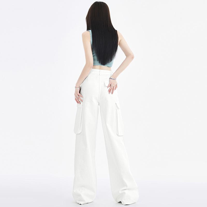 Four Season Wearable Retro Design Maillard Workwear Pants Trendy Brand Loose American Straight Leg Wide Leg Jeans For Women