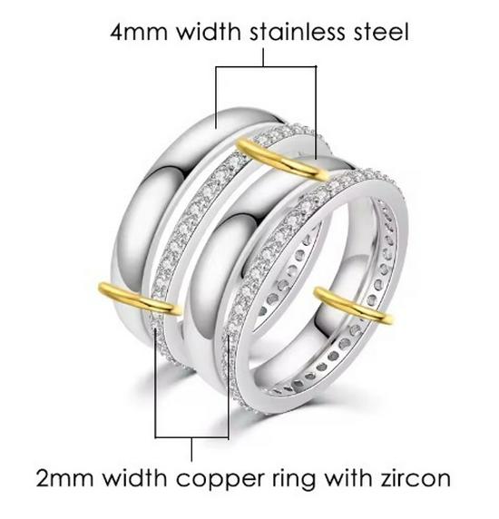Two-Tone Stainless Steel Zircon Diamond Interlocking Ring