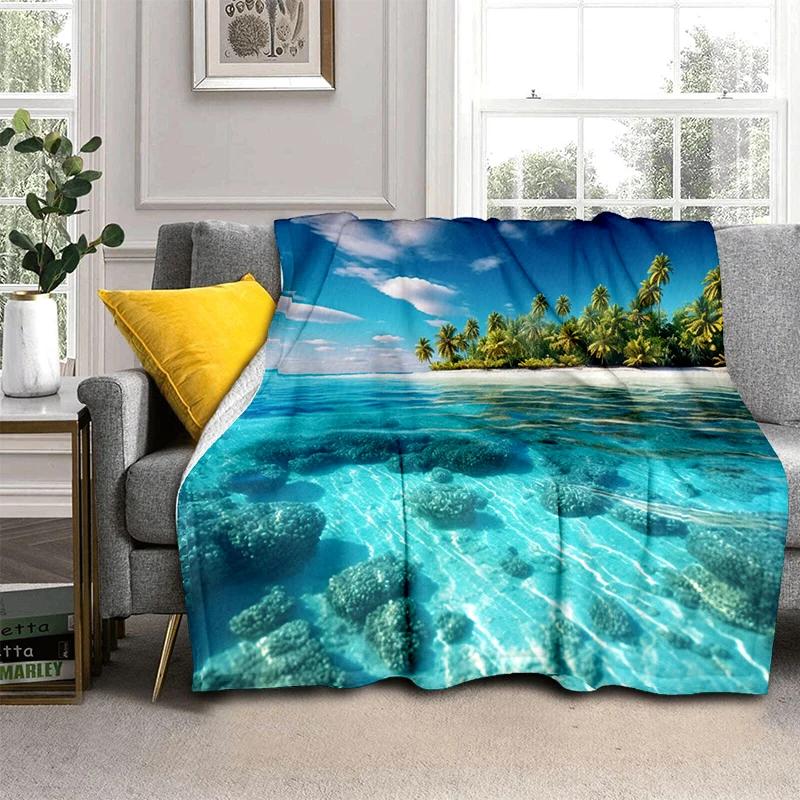 29 Style New Sea Water Beach Reef Nature Scenery 3D Blanket,Soft Throw Blanket for Home Bedroom Bed Sofa Travel Picnic Cover Kid