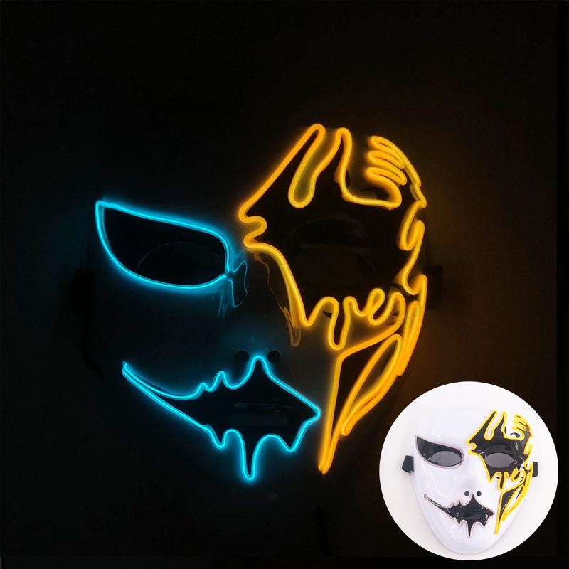 LED Ręcznie malowana Maska Halloween Karnawał Bal maskowy Cosplay Horror Akcesorium Męska Maska Dziwna Maska na twarz Świecąca Maska Disfraz