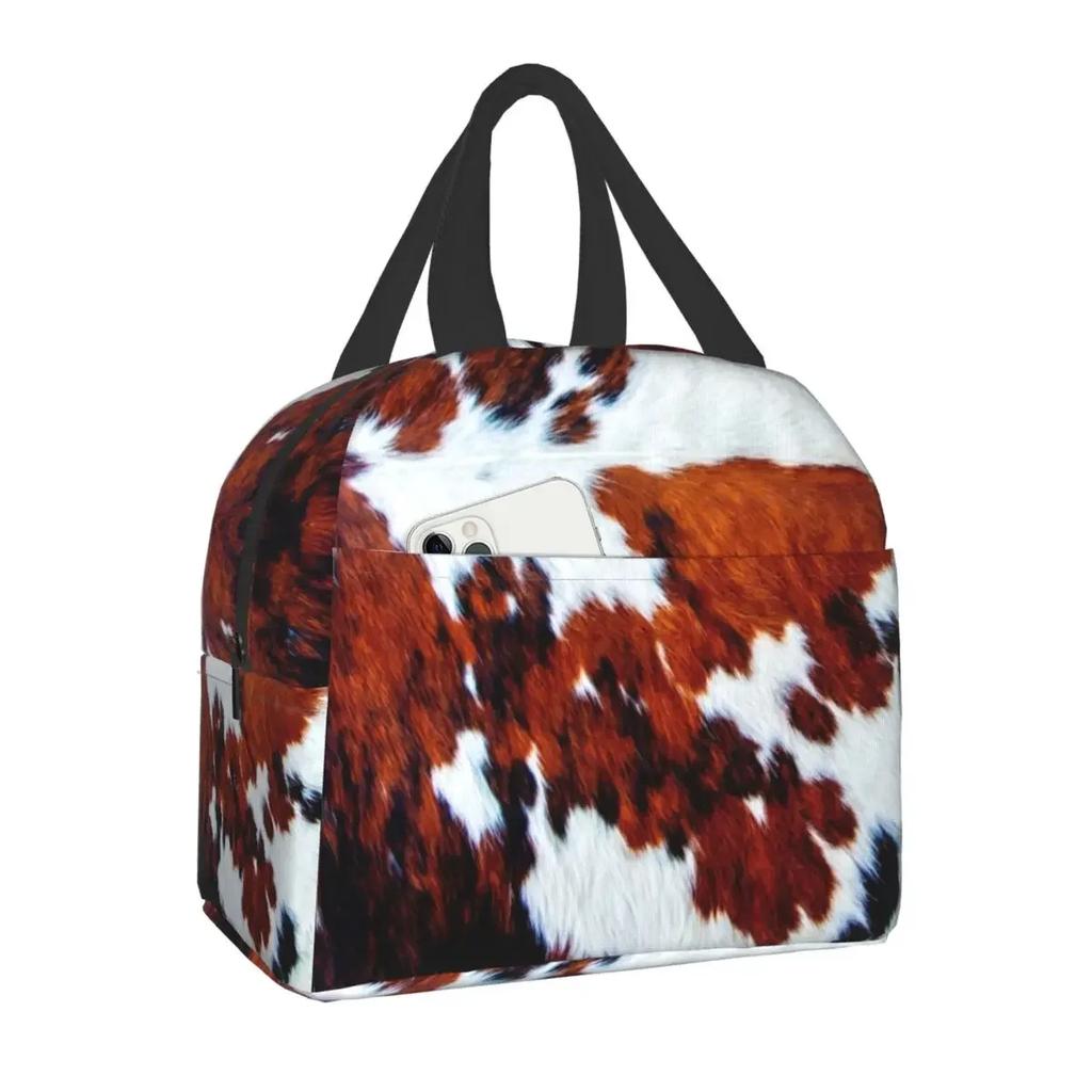 Animal Cowhide Texture Cow Print Lunch Bag for School Office Picnic Leakproof Insulated Cooler Thermal Lunch Box Women Children