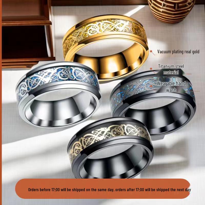 Prsten z titanové oceli s dračím vzorem v evropském a americkém stylu - Odolný, nevybledávající šperk z nerezové oceli