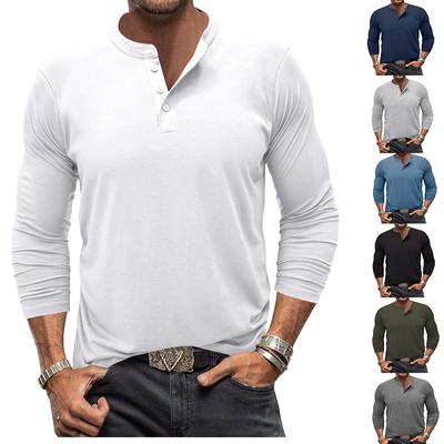 Men's Long-sleeved T-shirt Round Neck Henley Shirt Fashion Men's Body Shirts Versatile Casual Tops