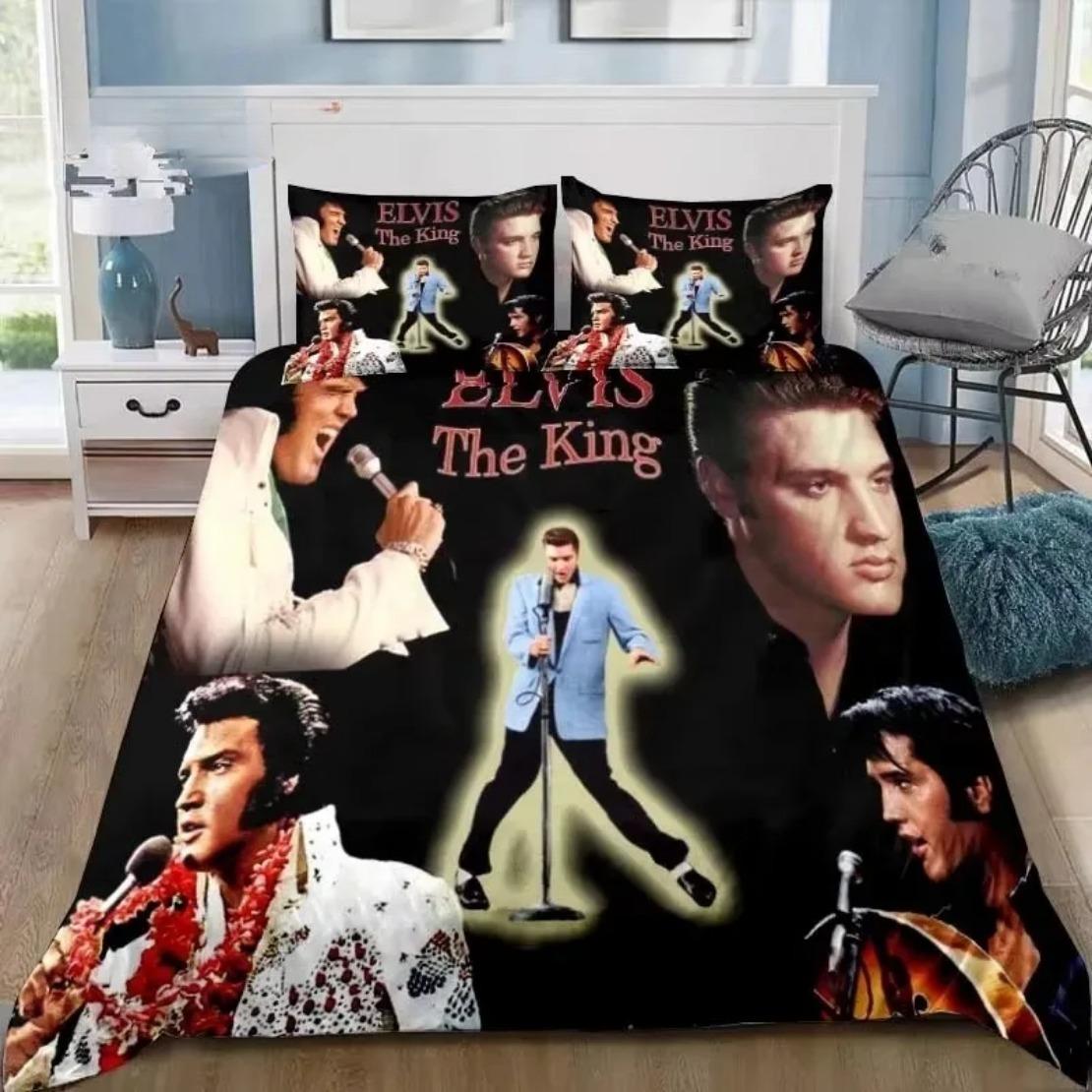 Housse de couette taie d'oreiller Affiche Collection C E-Elvis Ensemble de literie Décoration chambre garçon Ensemble 2/3 pièces Simple/Double/Queen Grande Taille 100x135cm (2pcs)