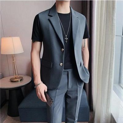 Gilet Estivo da Uomo Senza Maniche con Colletto Giacca Elegante Monocolore Bottone