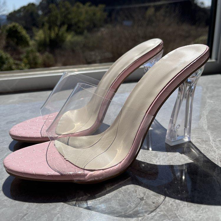Fashion One-word Belt Sandals Women's Summer Mid-heel Square Toe Open-toe Shoes New Soft Leather Fairy Thick Heel Shoes