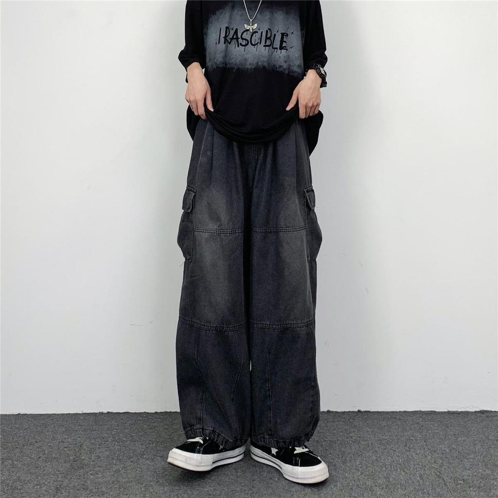 Pantaloni Larghi da Donna Morbidi Casual Grandi Tasche Pantaloni da Lavoro Jeans Lavati