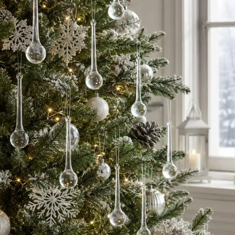 10pcs Clear Christmas Tree Ornaments Waterdrop Hanging Decorations Party Backdrop Decor