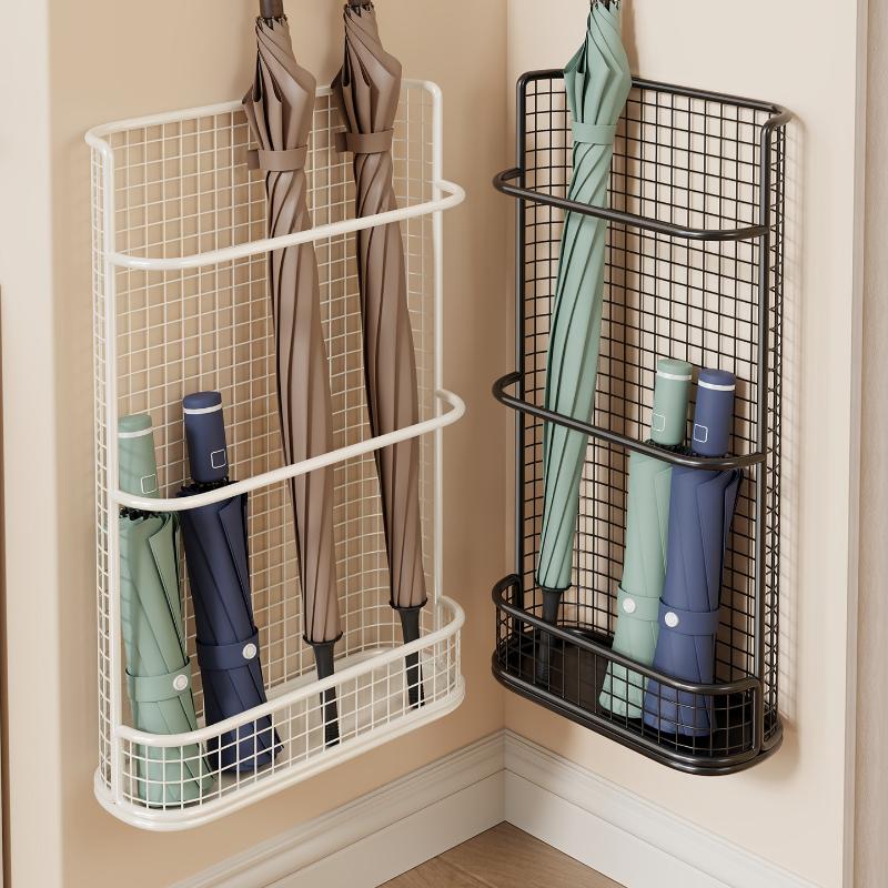 Wall Mounted Umbrella Holder Metal Mesh Storage Rack with Drip Tray & Installation Kit for Home Entryway
