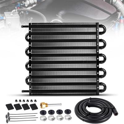 10Row Transmission Oil Cooler Kit Universal Aluminum Engine Oil Radiator Converter With Hose Mounting Kit