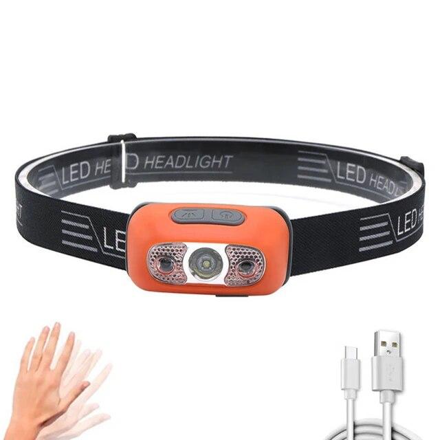Mini Motion Sensor LED Headlamp USB Rechargeable Portable Headlight Waterproof Outdoor Flashlight Camping Hiking Fishing Lights