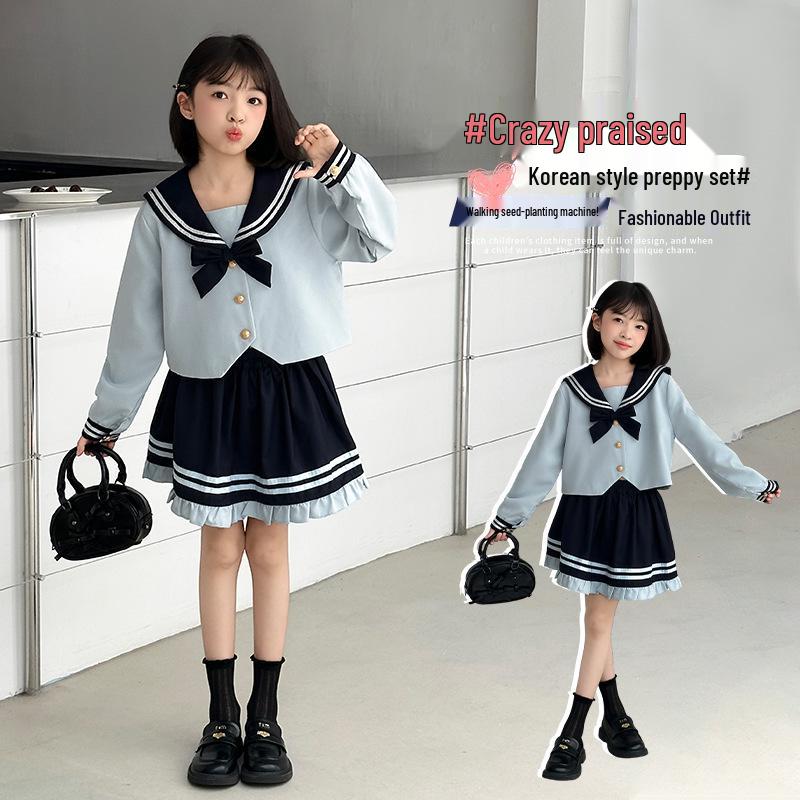 2025 Mädchen Frühling/Herbst Koreanische Matrosenuniform Rockset für Mittel- und Großkinder