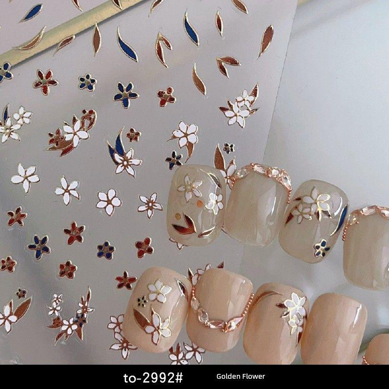 

Gilding Flower National Style Retro Filigree Enamel Flower Nail Art Sticker Relief Glazed Flower Gold Silk Enamel Flower Small Pattern to-2992# Gold Flowers