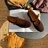 European and American One-word with Shallow Single Shoes Women's 2025 Autumn Golden Velvet Grandma Shoes Low-heeled Mary Jane Shoes Young Women's S