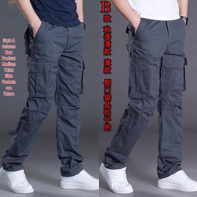 Herren Trendige Fleece-gefütterte Cargohose: Mitteldick, Mehrere Taschen, Lockeres gerades Bein, Übergröße, Herbst/Winter-Kollektion.