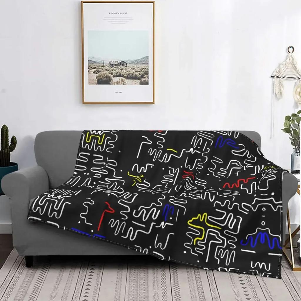 Dancing In The Wind Colorful Theme Flannel Throw Blanket Soft Cozy Haring Geometric Paintings Art for Bedroom Couch Home Decor