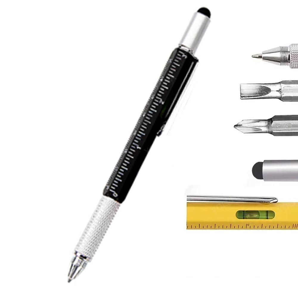 Pix metalic multifuncțional 7 în 1 cu nivelă, riglă, gadgeturi, inginer, tâmplar, dulgher, unealtă de buzunar cu stylus, riglă, șurubelniță