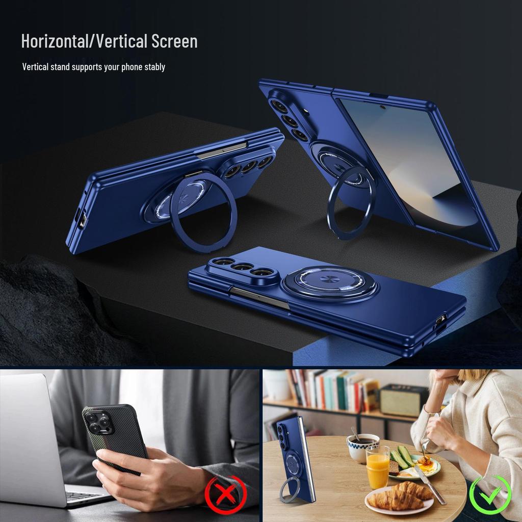 Samsung ZFold7 Skin-Feel Magnetic Stand Case, 360° Rotation, Wireless Charging, ZFold6/5 Compatible