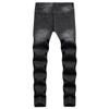2024 Four Seasons Wear European And American Black Casual Pants With No Elasticity, Middle Waist, Multiple Perforations, Straight Leg Jeans