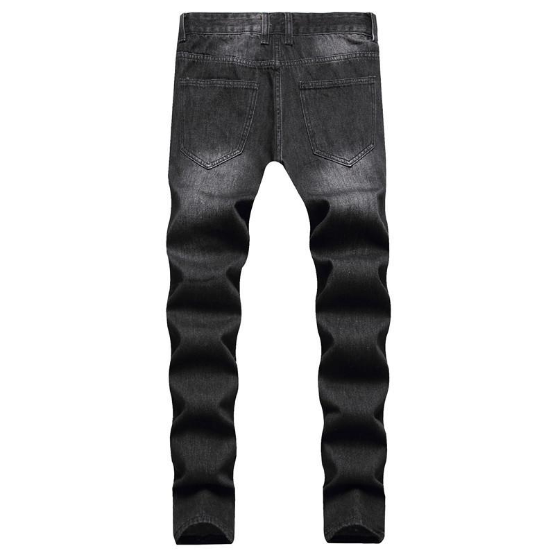 2024 Four Seasons Wear European And American Black Casual Pants With No Elasticity, Middle Waist, Multiple Perforations, Straight Leg Jeans