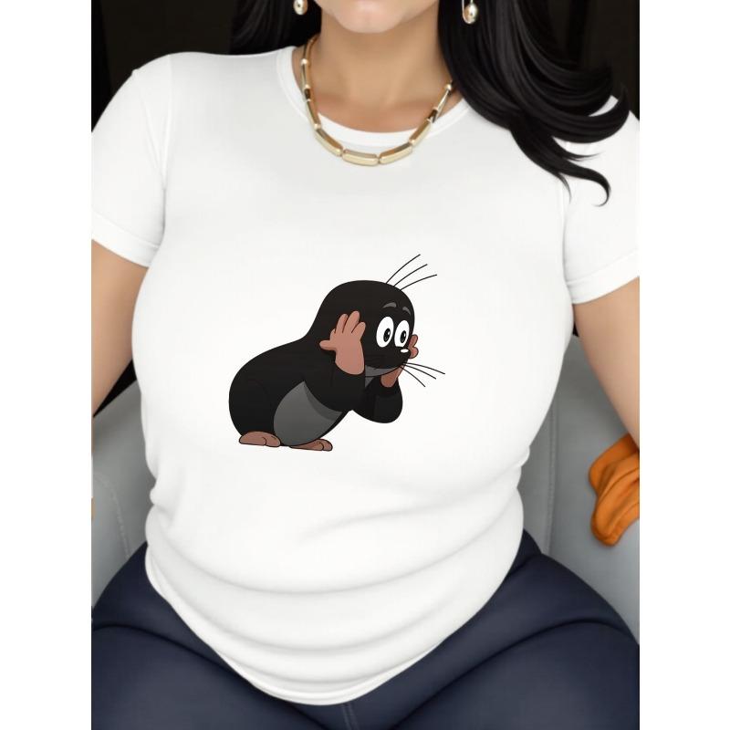 European Size Women'S Short-Sleeve Round-Neck T-Shirt with a Casual Sports Cartoon Print, Suitable for Women'S Athletic Wear.