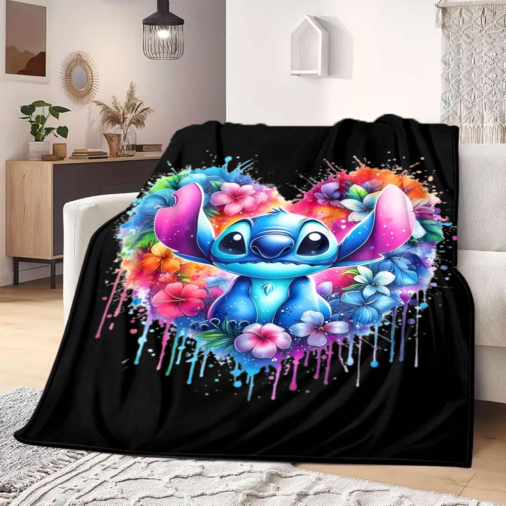 Stitch Home Decor Flannel Blanket Print for Bedrooms Sofas Beds Chairs Picnics Travel Cartoon Design