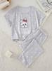 Girls Pajama Set, Cute Rabbit & Polka Dot Short Sleeve Top & Long Pants, Soft Sleepwear for 8-12 Years
