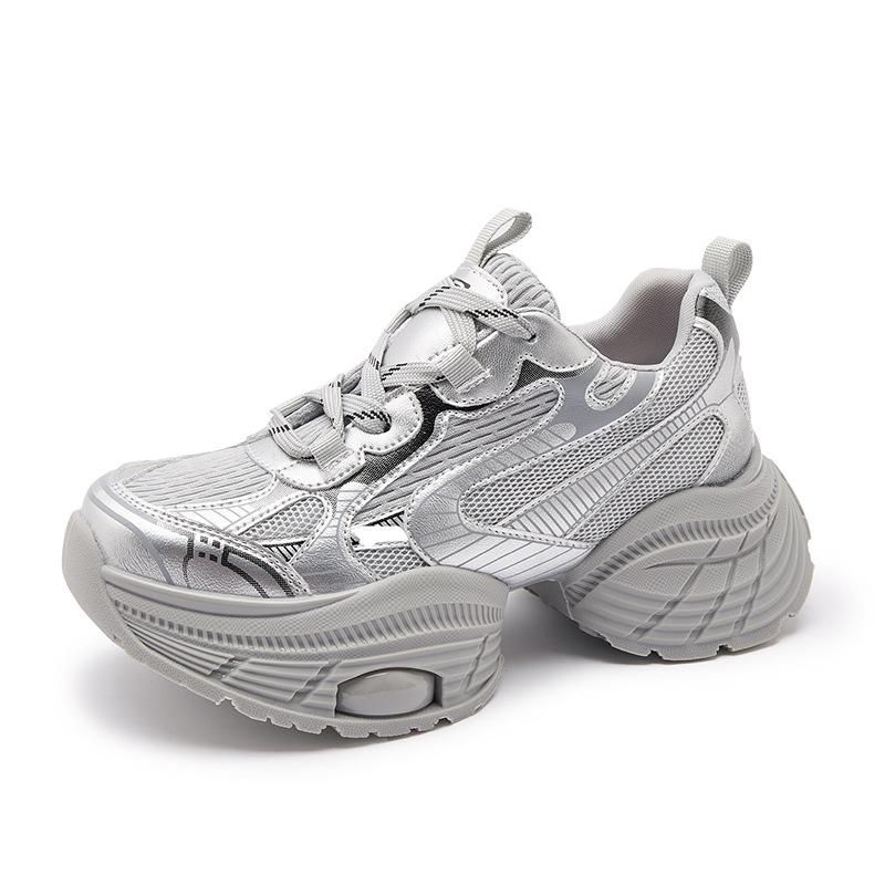 Small Size Platform Silver Fashion Dad Shoes Women's New Versatile Casual Shoes Heightening Lightweight Sports Shoes Trendy Shoes